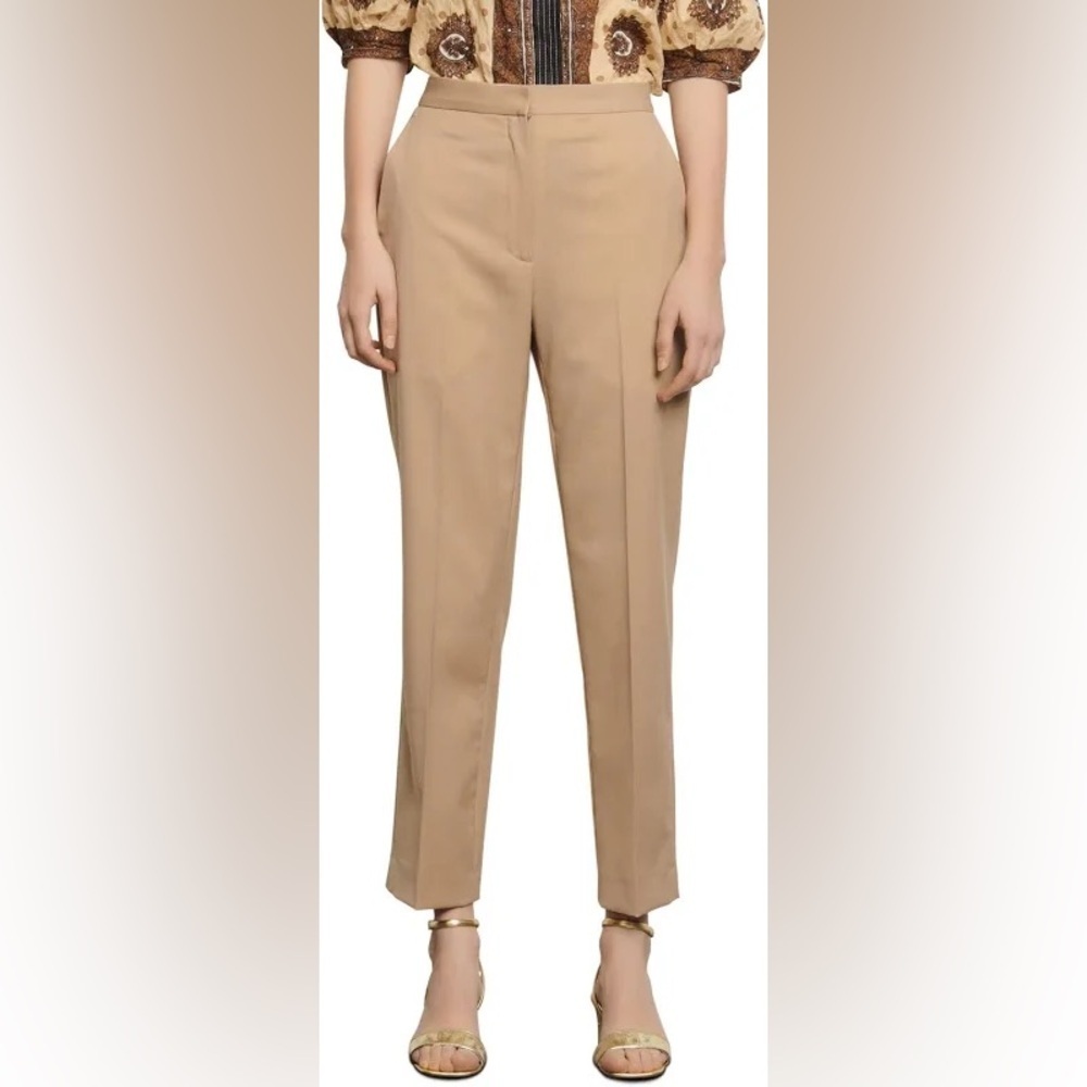 NWT Sandro Paris Women’s High Waisted Trouser E15 Prest Beige Cotton Pants-Sz 42